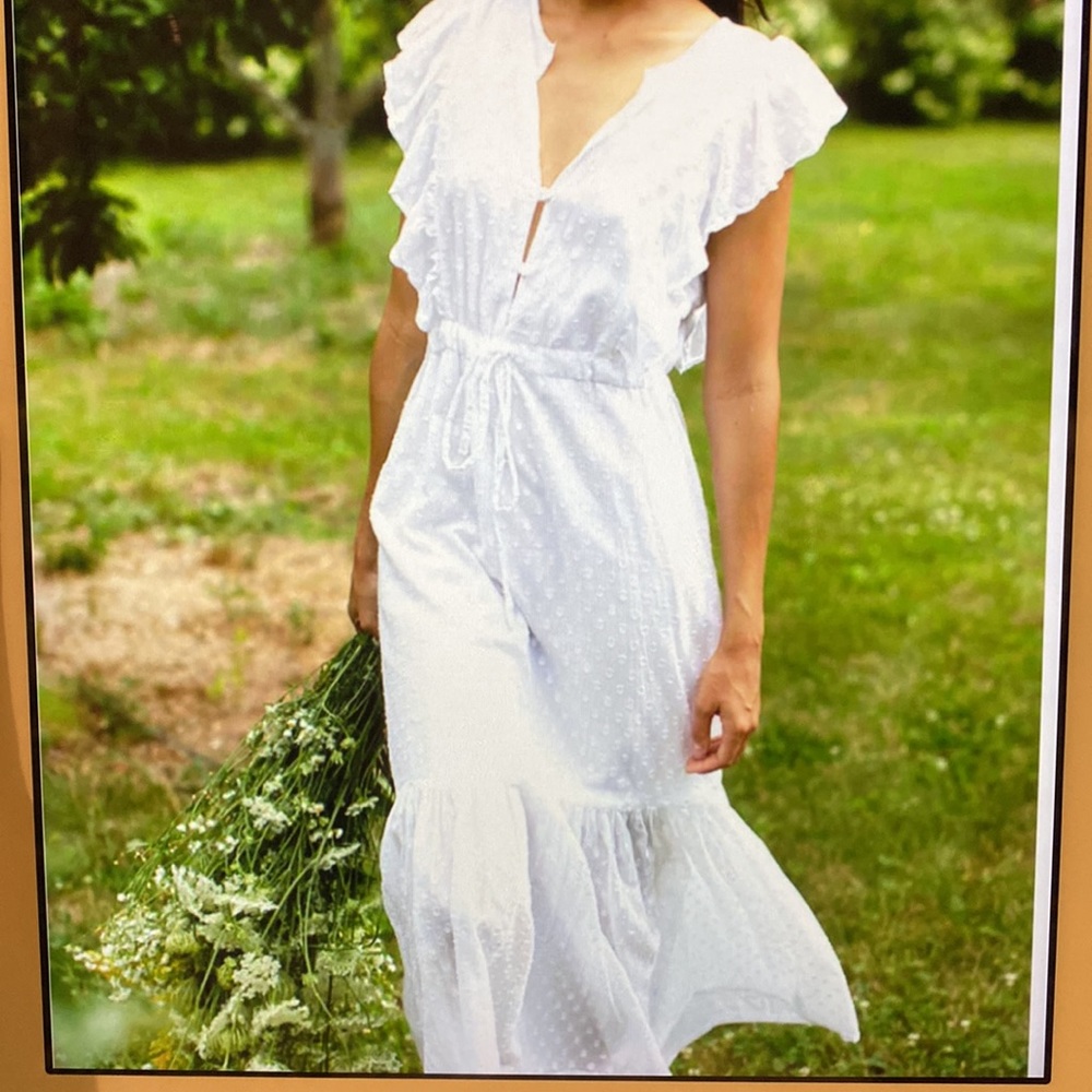 NWOT Emerson Fry India Collection white midi ruffle sleeve dress